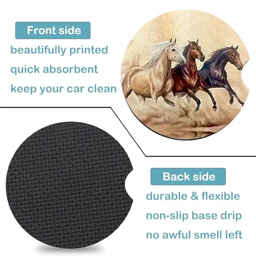 2 Pack Horse Car Cup Holder Coasters Universal Neoprene Coasters - color: Horse