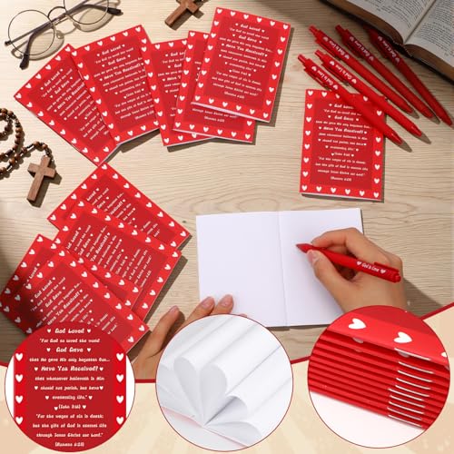 30 Set Valentine's Day Christian Gifts Bulk Bible Verse Notepads Religious Ballpoint Pens and Inspiring Quote Card Journals Gifts for Sunday School Church Friends Office Supplies