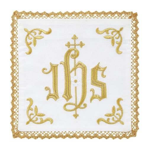 Trinity Church Supply Embroidered IHS Chalice Pall Traditional Catholic Church Supplies, 7 Inch Square, Pack of 2