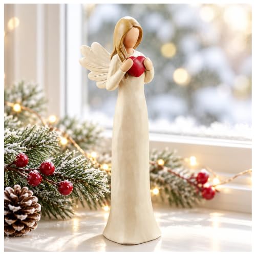 7.48-Inch Guardian Angel Figurine Holding Red Heart for Women - size: 7.48"H