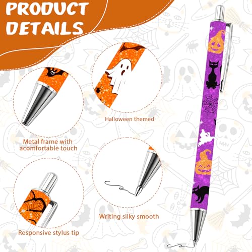 Wxiben Halloween Ballpoint Pens Set - 16 Pcs Glitter Ghost Pumpkin Pens Bat Black Cat Smooth Writing Ball Point Pen Halloween Holiday Gifts for Women Men Home Party Office Stationery School Supplies - color: Halloween