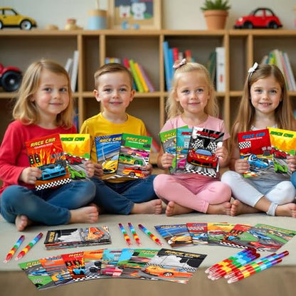 BenLouis 24 Race Car Mini Coloring Books with 24 Crayons for Kids Bulk - style: Racecar