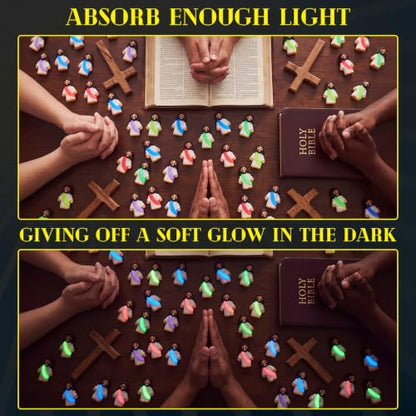 CroBlissful 100 Sets Mini Jesus Figurines Glow in Dark, Glowing Open Arms - style: Glowing Open Arms