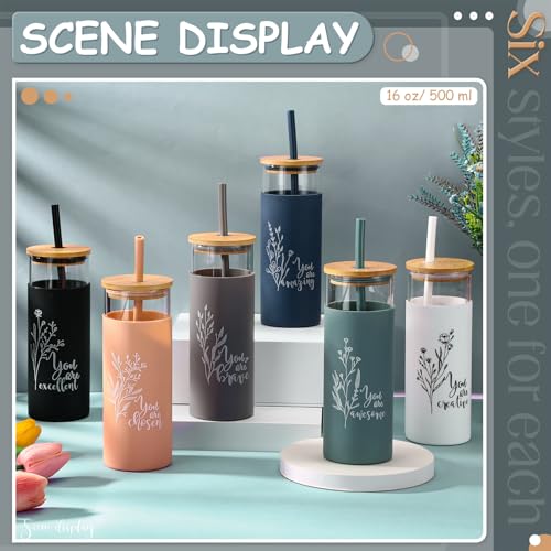 Jingmore 6 Pcs 16oz Glass Cups with Straw and Lid Bulk, You Are - style: You Are