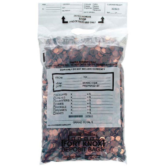BankSupplies Poly Coin Bags - 13W x 22H - Single Handled with Sequential Numbering, Tear Off Receipt, and Tamper Evident Seal - size: 13W x 22H | Pack of 100