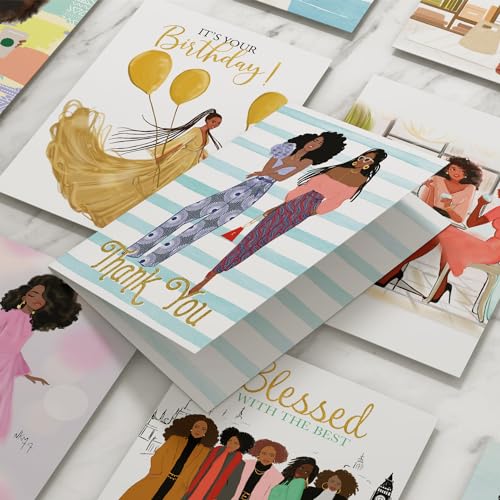 African American Greeting Cards Assortment Box – Set of 18 Cards with Envelopes – Black Birthday Cards, Encouragement, Friendship & Thank You Notes – Beautiful Black Women Designs - style: Assortment 800