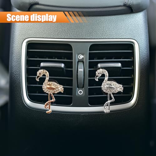 2PCS Bling Flamingo Car Dashboard Air Vent Trim Clips, Crystal Rhinestone Car Air Vent Clip, Cute Animal Car Interior Decoration Charm Accessories (Flamingo) - size: Flamingo