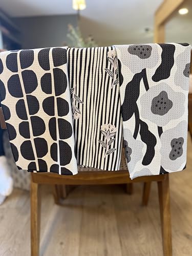Kitchen Towels, Dish Towels for Kitchen, 3 Pc Kitchen Towel Set - color: Black/Gray