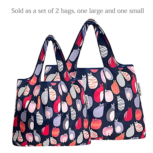 allydrew Large Foldable Tote Nylon Reusable Grocery Bags - color: Set of 2, Stylish Kitties, size: Large & Small (Set of 2)