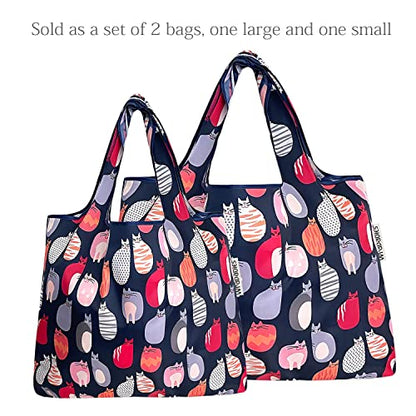allydrew Large Foldable Tote Nylon Reusable Grocery Bags - color: Set of 2, Stylish Kitties, size: Large & Small (Set of 2)