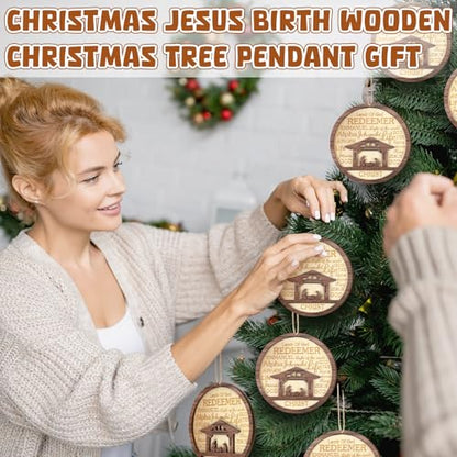 CroBlissful 24 Pack Christmas Nativity Scene Ornaments Bulk Wooden Christian Religious Catholic Gifts Nativity Story Jesus Mary Joseph Set Acrylic 3D Christmas Tree Decor Xmas Gifts (4 Inch) - size: 4 Inch