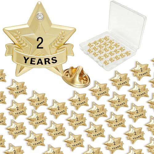 Years of Service Pins, Gold Star Pin for 1-30 Year Work Anniversary, Long Standing Employee Recognition Award Star Pins for Staff, Team & Volunteers - style: 2 Years