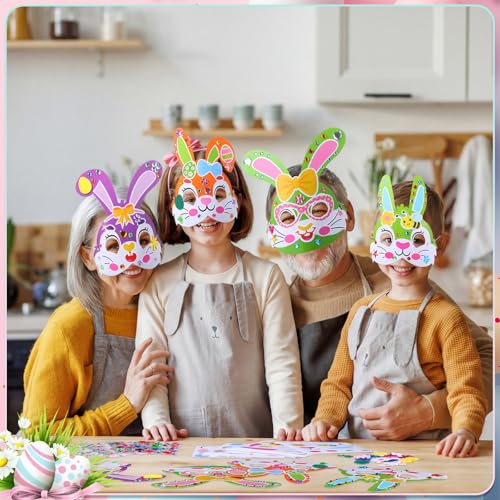 Funrous 48 Sets Crafts Kit Paper Crafts DIY Make Your Own Hanging Ornaments with Pompoms Diamond Stickers for Holiday Classroom Activities Party Favors, Easter Mask - style: Easter Mask