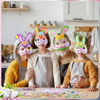 Funrous 48 Sets Crafts Kit Paper Crafts DIY Make Your Own Hanging Ornaments with Pompoms Diamond Stickers for Holiday Classroom Activities Party Favors, Easter Mask - style: Easter Mask