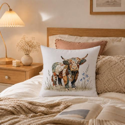 Boho Quilting Cow 18x18 Pillow Cover - color: Highland Cow-17