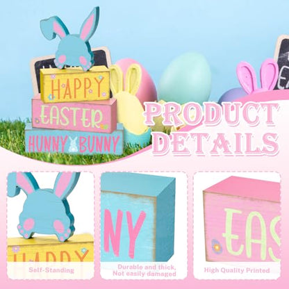 Britimes Tiered Tray Decor Set, 4 Pack, Wooden Table Sign, Spring Easter - style: Hunny Bunnies