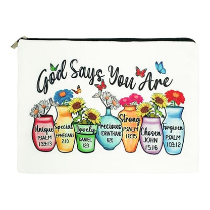 1 Pcs Christian Makeup Bag（8.5x6 in） Bible Verse Cosmetic Pouch, Inspirational Scripture Bag, Heartfelt Gift with Positive Affirmations & Encouragement Floral Pattern Women's Organizer Bag (C) - color: C