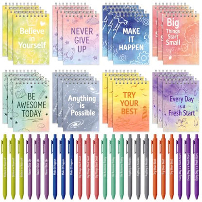 Sprial Notebooks with Pens Bulk, 48 Pack, 5.5 x 4.7 Inch, Doodle - color: Watercolor Doodle Motivational