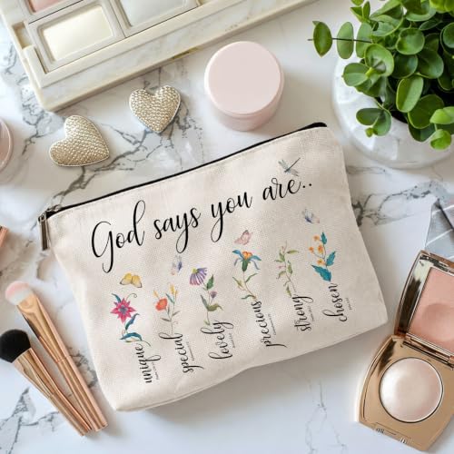 Christian Floral Makeup Bag, Bible Affirmation, God says you Bag
