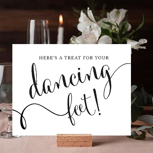 Andaz Press Wedding Party Signs, Formal Black and White, 8.5-inch x 11-inch, Here's a Treat for Your Dancing Feet! Flip Flop Sandals High Heels Shoes Dance Floor Reception Sign, 1-Pack - color: Treat for Your Dancing Feet
