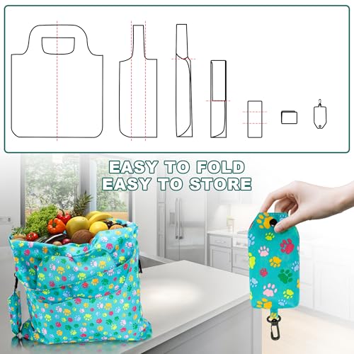 HOLYLUCK Reusable Grocery Bags,Heavy Duty Foldable Shopping Tote Bag (Standard, 3 Green Dog Paw Prints) - color: 3 Green Dog Paw Prints, style: Standard