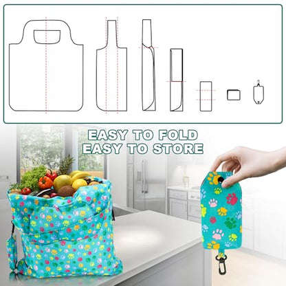 HOLYLUCK Reusable Grocery Bags,Heavy Duty Foldable Shopping Tote Bag (Standard, 3 Green Dog Paw Prints) - color: 3 Green Dog Paw Prints, style: Standard