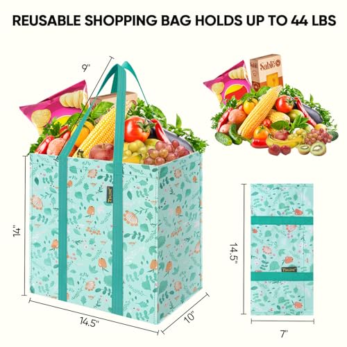BALEINE 2 PK Grocery Bags Reusable Shopping Bags with Reinforced Bottom, Heavy Duty Foldable Tote Bags (Spring Stroll) - color: Spring Stroll, size: 2 PK