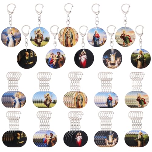 50 Pcs Christian Keychain, Catholic Gifts Bulk Religious Acrylic Saint Keychains for Believers, Church Prayer Groups, Baptism Confirmation Souvenirs for Women Men