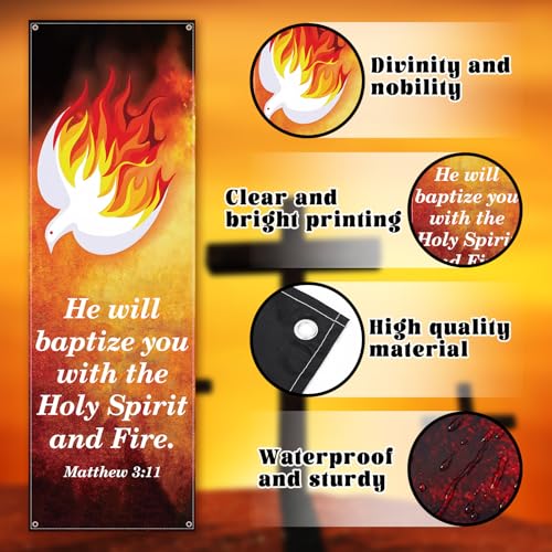 Hosuly 4 Pcs 4th of July Church Banners Independence Day Christian Banners - size: 2 x 6 ft, style: Pentecost