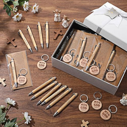 Christian Gift for Father's Day Bulk Man of God Keychain Scripture Bamboo Pen Card Religious Gift for Men Church Appreciation - style: Circular