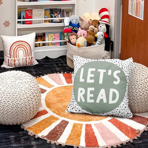 Sage Green Kids Reading Pillow Covers 18x18, Reading Room Decor, Let's Read Decorative Throw Pillow Covers Pillowcases for Reading Room Library Kids Boys Girls Nursery Bedroom Classroom Decor - color: 02-kidroom(2) Let's Read