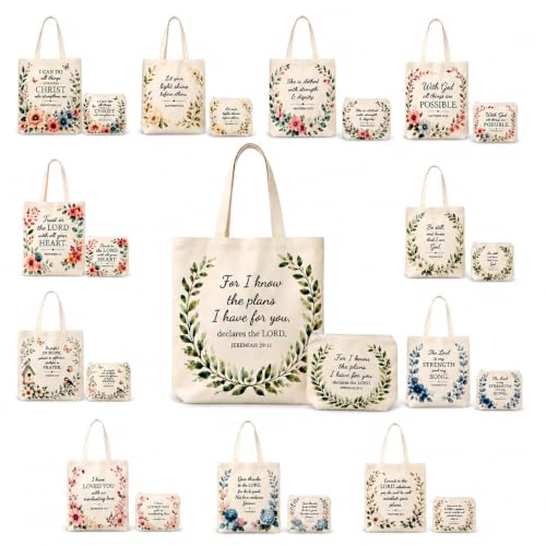Christian Tote Bags for Women Bible Verse Canvas Tote Set 24 Pcs
