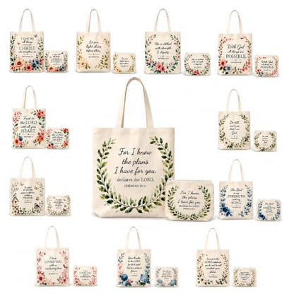 Christian Tote Bags for Women Bible Verse Canvas Tote Set 24 Pcs