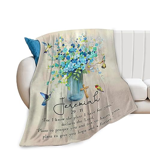 jamie world Scripture Blanket Christian Bible Throw Faith Gifts 50"x40" - color: Christian Blue Flower, size: 50"x40"