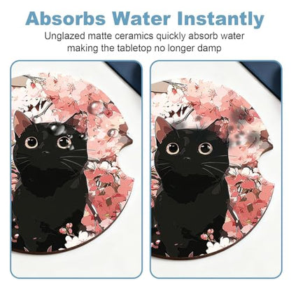 Ceramic Car Cup Holder Coasters Set of 2, 2.56 in Cute Kitten - color: Cute Kitten
