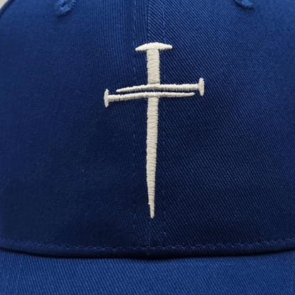 Three Nails Cross Christian Hats, Embroidered Baseball Caps for Adults - color: Blue