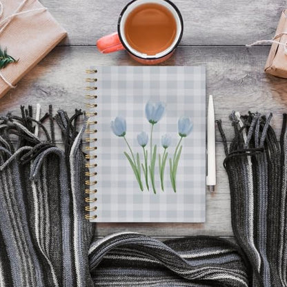 VONTP Cute Blue Tulip Floral Spiral Notebook Journal, 5.5x8.3 - color: Flower