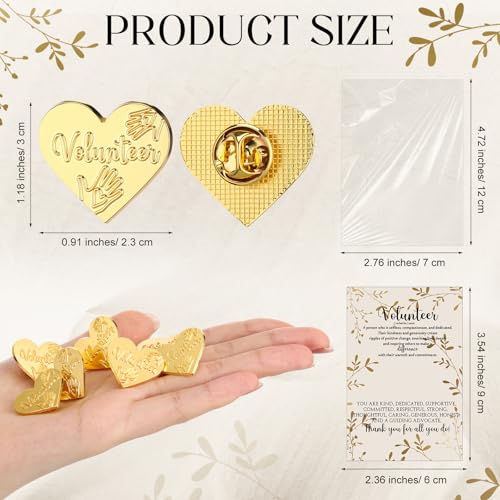Kenning 25 Pcs Volunteer Thank You Pins, Gold Enamel with Cards, Volunteer