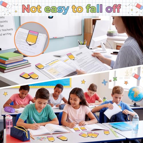 Eaasty 60 Pcs Back to School Magnetic Bookmarks Bulk Pencil Magnet Book Page Marks Clips for Students Teachers First Day of School Classroom Rewards Office Supplies Home Reading Favor - style: Pencil