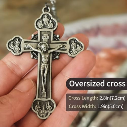 Large Heavy Hematite rosary beads catholic for men
