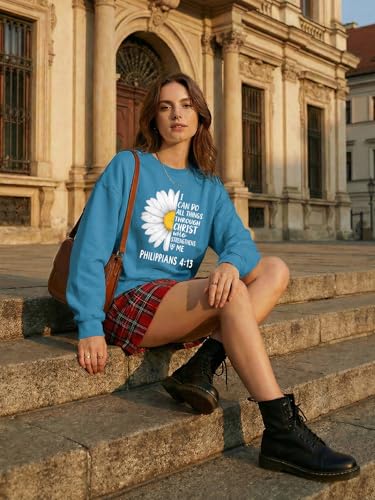 Christian Sweatshirts For Women Oversize Daisy Print Sweatshirts - color: Blue2, size: Small