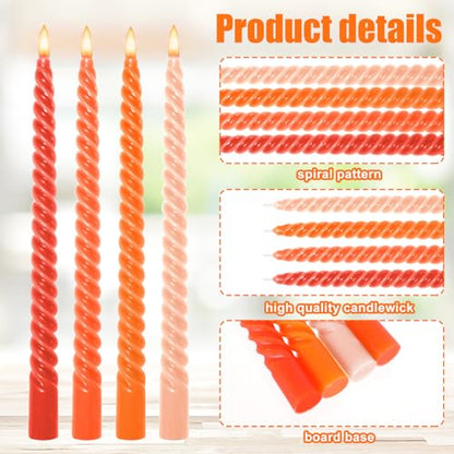 Whaline 8Pcs 10 Inch Fall Orange Spiral Taper Candles Gradient Color Dripless Twisted Wax Candles Long Unscented Candle Sticks for Autumn Thanksgiving Halloween Home Party Supplies - color: Fall