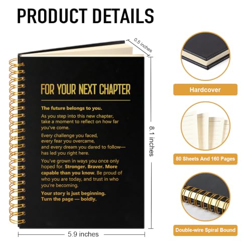 For Your Next Chapter Hardcover Spiral Notebook, Funny 160 Pages Journal Lined Notebook, Goodbye Gifts for Friends, Going Away Gifts for Coworker, New Beginnings Presents for Colleague Friends - color: Black119