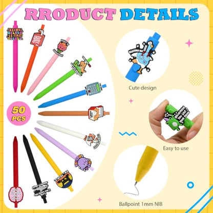 50PCS Funny Pens Bulk Retractable Ballpoint Pen Cute Stationery Supplies - color: Funny-50P