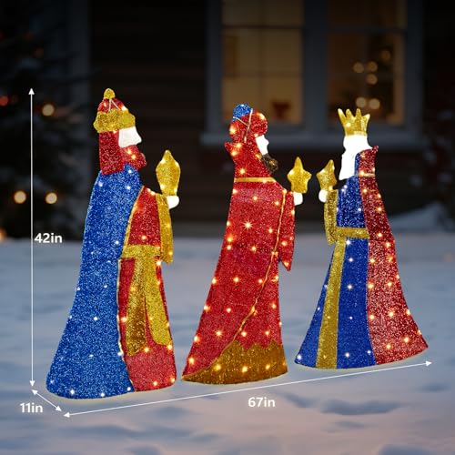 VINGLI Lighted Three Kings Christmas Decoration, Light up 3 Wise Men (Reyes magos) Outdoor Christmas Decor with LED Lights, 42in Nativity Scence Set (Reyes magos figuras Navidad) - size: 3.5ft