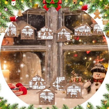 Shellwei 24 Pcs Christmas Ornament Bulk Wooden Nativity Scene Music Sheet - style: Vintage