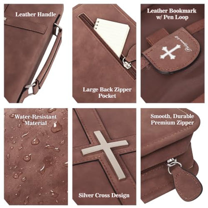 Vegan Leather Bible Case, Bible Bag with Magnetic Bookmark,Bible Cover Case - color: Brown