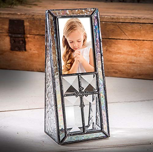 Baptism Picture Frame with Christian Cross First Communion Christening Baby Girl 2x3 Photo Religious Keepsake Gift J Devlin Pic 279-23 Clear Iridescent