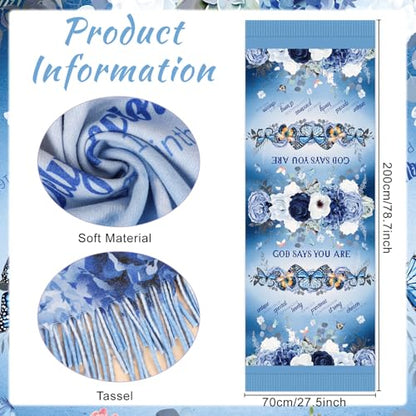 The Virgin Mary Bible Verse Shawls for Women, Catholic Christian Blanket Scarf Gifts or Mom Teacher Christmas - color: Blue Butterfly