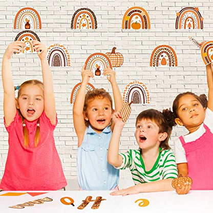 CY2SIDE 93pcs Hello Fall Boho Rainbow Cutouts for Bulletin Board Border Sets, Pumpkin Bohemian Rainbow Trim Classroom Borders for Autumn, Thanksgiving Fall Boho Rainbow Bulletin Board Decor for School - style: A-FALL